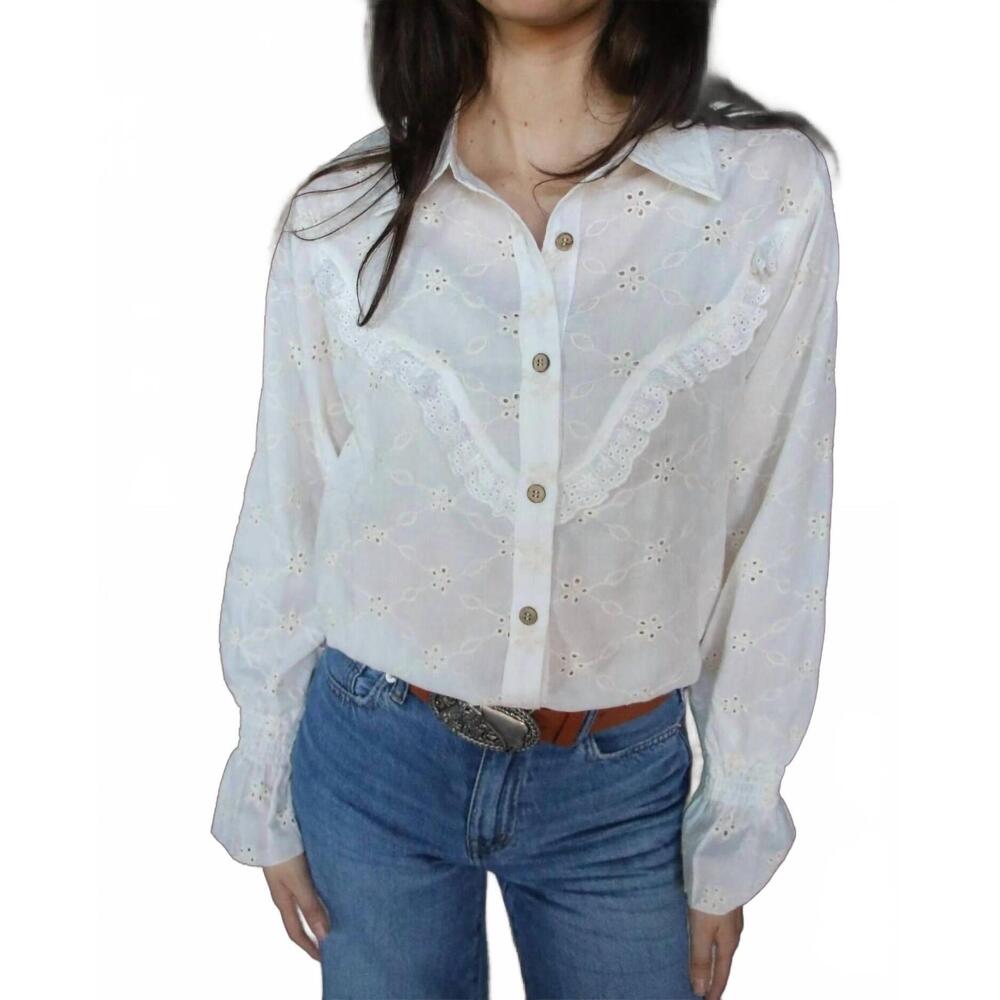 NEW TURQUOISE HAVEN long sleeve western ruffle blouse in prairie eyelet